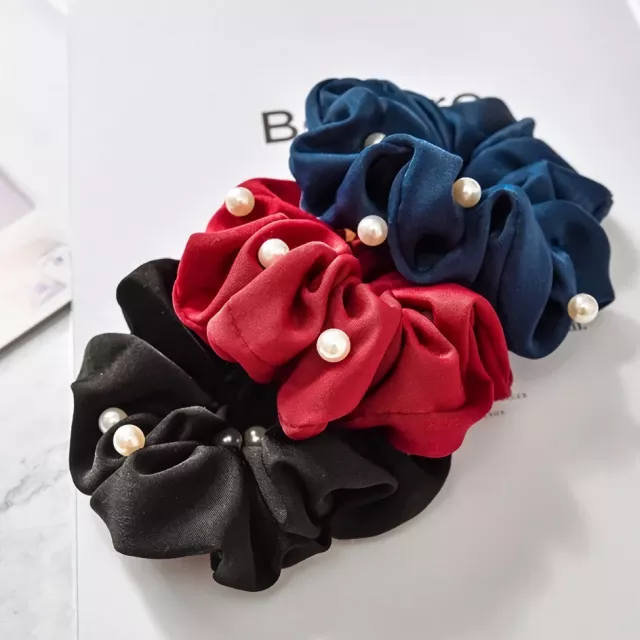 Satin Silk Pearl Hair Scrunchies – Stylish Elastic Hair Accessories - Image 3