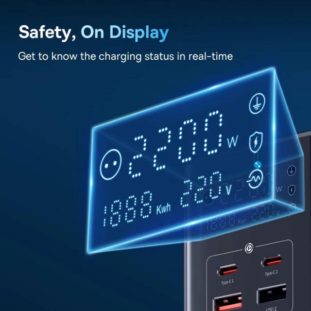 35W Fast Charger 7-in-1 Power Strip with Digital Display - Image 5