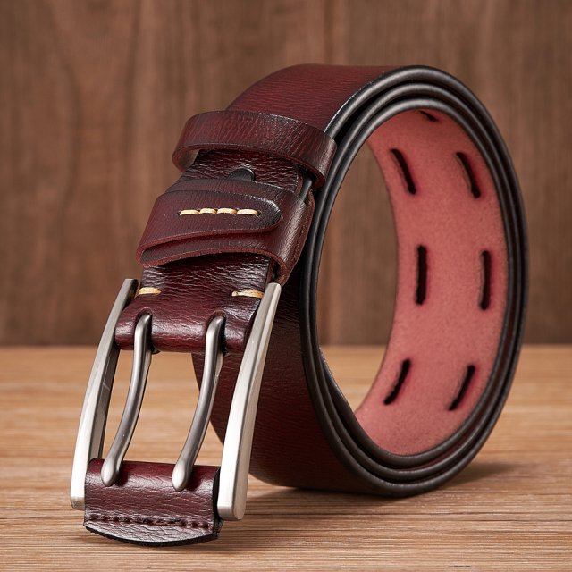 4CM Genuine Leather Belt for Men with Double Pin Buckle - Image 6