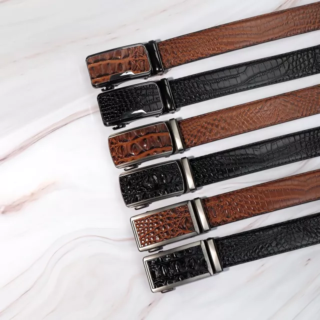Luxury Men's Leather Belt with Automatic Buckle – Crocodile Pattern - Image 3