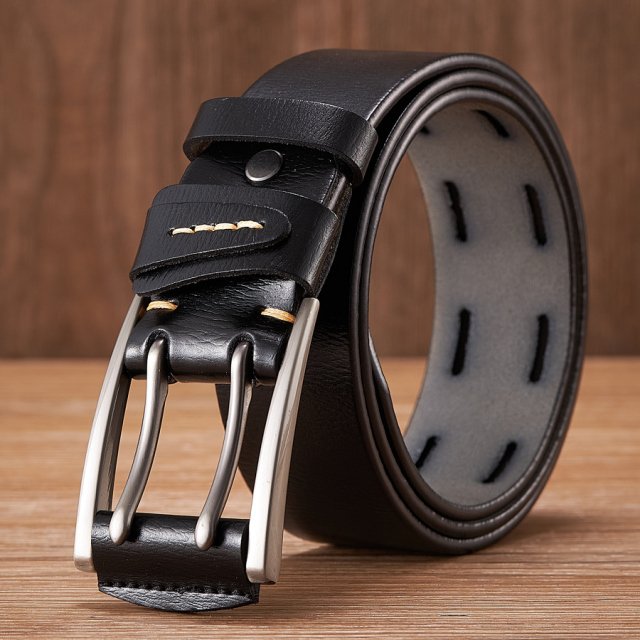 4CM Genuine Leather Belt for Men with Double Pin Buckle - Image 4