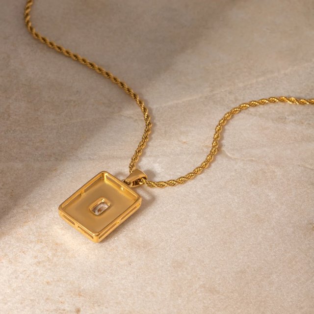18K Gold Plated Square White Zircon Malachite Pendant Necklace for Women - Image 2
