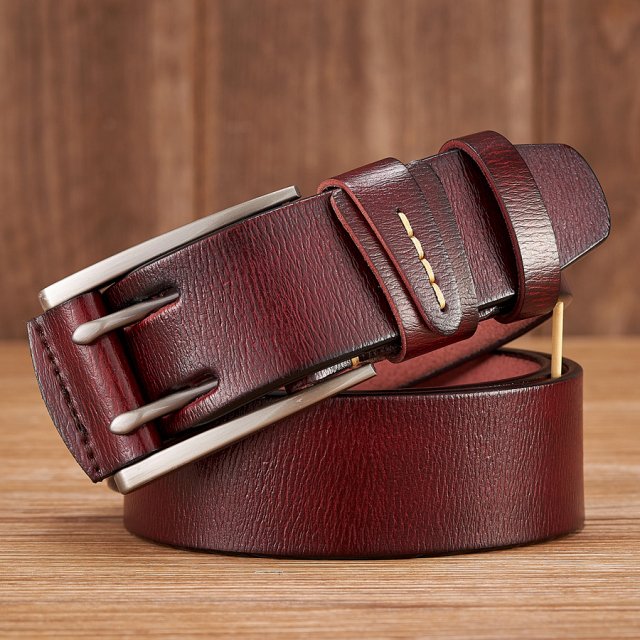 4CM Genuine Leather Belt for Men with Double Pin Buckle - Image 7