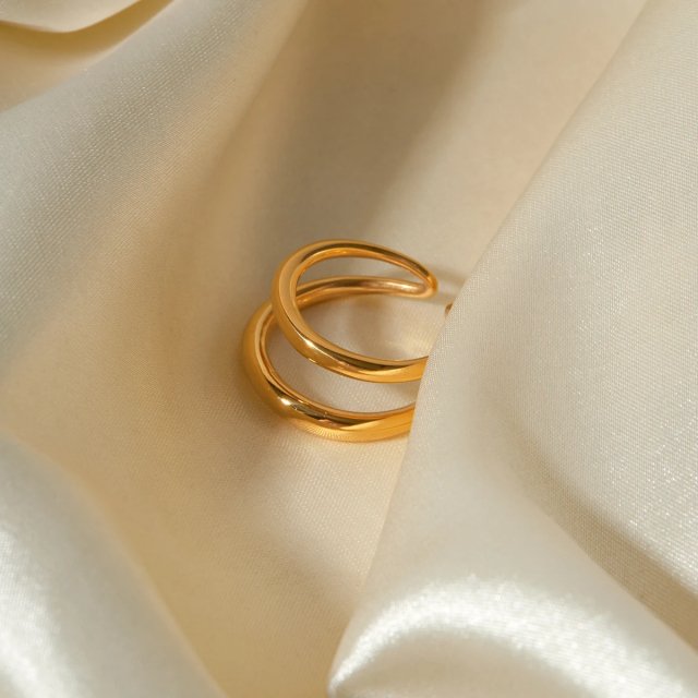 18K Gold Plated Geometric Double Layer Opening Ring for Women - Image 5