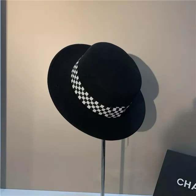 Checkerboard Wool Fedora Hat - Chic Autumn Winter Accessory - Image 3