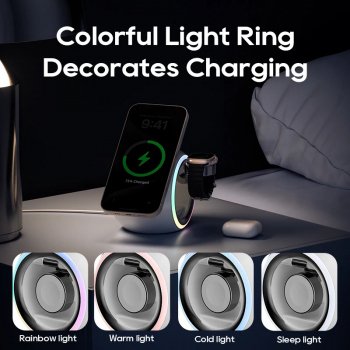 3-in-1 Wireless Charging Stand with LED Light for iPhone, AirPods, and Watch