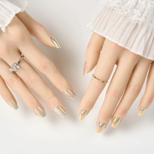 10-Piece Metallic Mirror Press-On Nails - Short Square UV Acrylic Fake Nails - Image 3