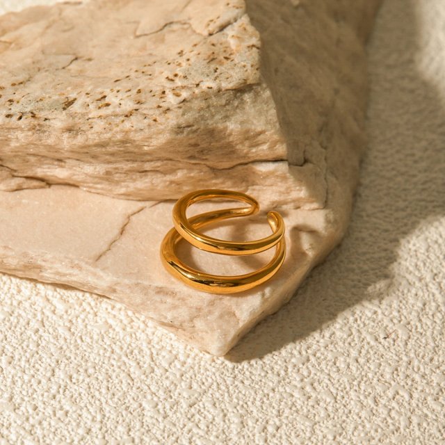 18K Gold Plated Geometric Double Layer Opening Ring for Women - Image 3