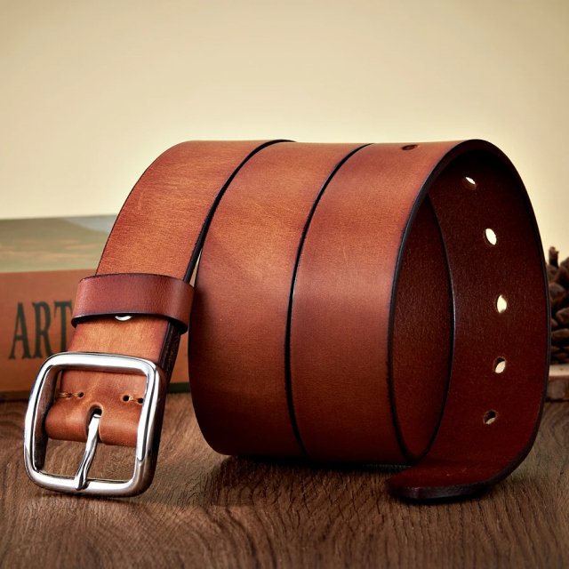 3.8CM Men’s Vintage Cowskin Leather Belt with Anti-Allergy Stainless Steel Buckle - Image 5