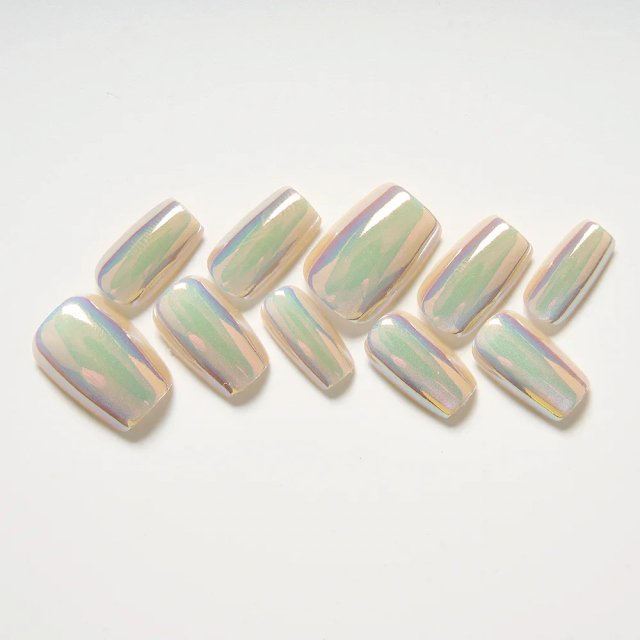 10-Piece Metallic Mirror Press-On Nails - Short Square UV Acrylic Fake Nails - Image 4