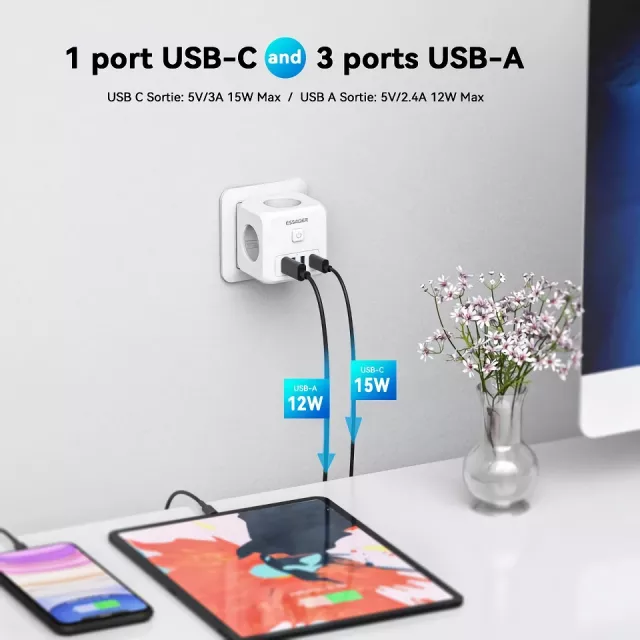 7-in-1 Wall Charger Power Strip with Fast Charging - Image 3