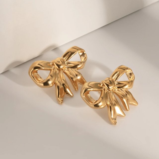 18K PVD Plated Geometric Bow Hoop Earrings - Image 3