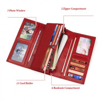 Genuine Leather Long Wallet with RFID Protection and Cellphone Pocket