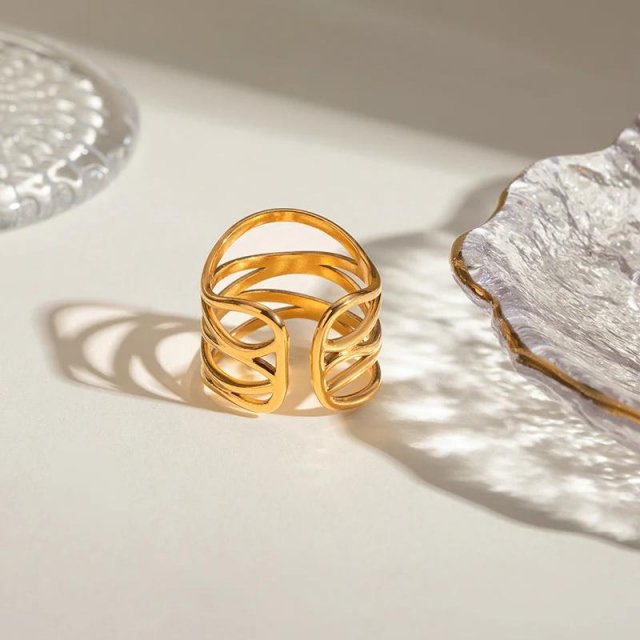 Fashion Stainless Steel Multi-Layer Hollow Open Ring 18K PVD Plated - Image 4