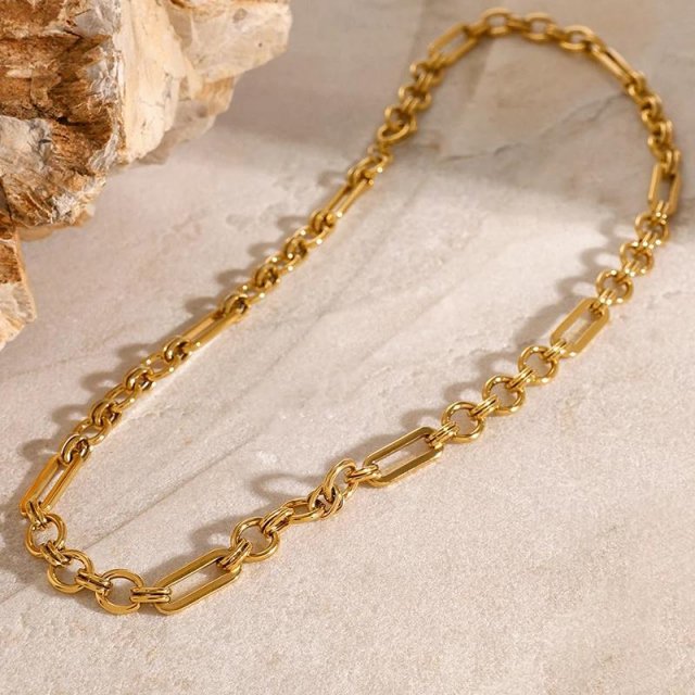 18K Gold Plated Stainless Steel Waterproof Paperclip Necklace for Women - Image 3