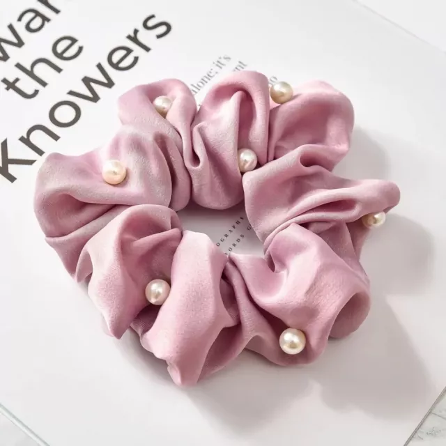 Satin Silk Pearl Hair Scrunchies – Stylish Elastic Hair Accessories - Image 4