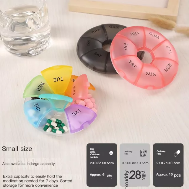 Portable 7-Day Round Pill Case – Compact Travel Organizer for Tablets - Image 3