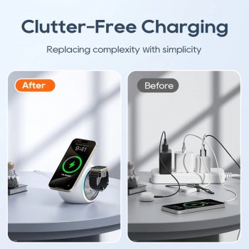 3-in-1 Wireless Charging Stand with LED Light for iPhone, AirPods, and Watch