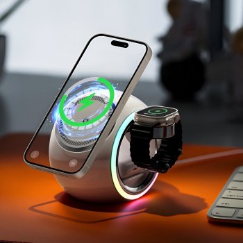 3-in-1 Wireless Charging Stand with LED Light for iPhone, AirPods, and Watch