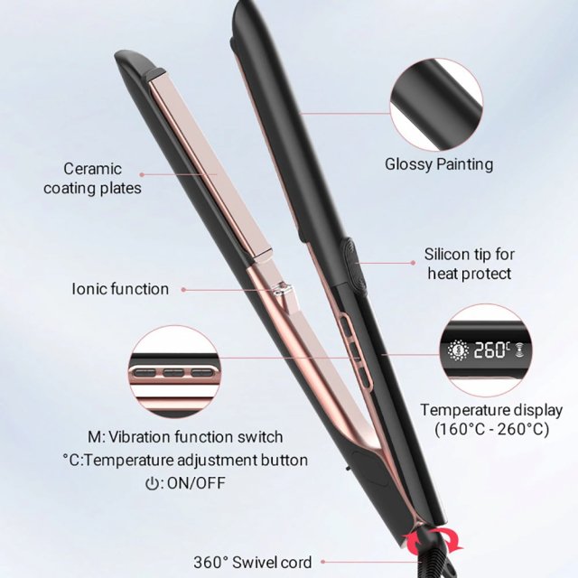260℃ / 500 ℉ New 2 in 1 Hair Straightener Curler Fast Heating Flat Iron With a Vibration Function Negative Ion Ceramic Plates - Image 3