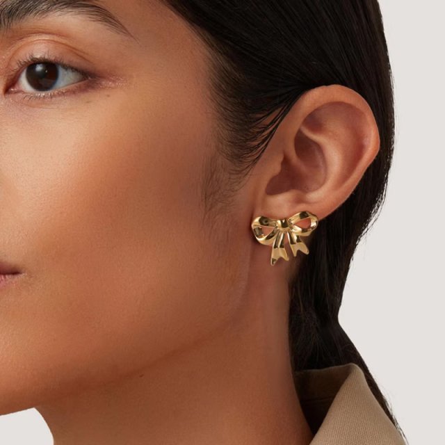18K PVD Plated Geometric Bow Hoop Earrings - Image 5