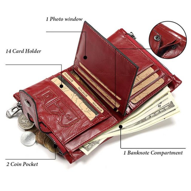 Elegant Women's Genuine Leather RFID Bifold Wallet - Image 3
