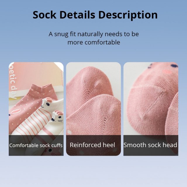 5 Pairs Cute Pink Cat Low Tube Socks - Trendy and Comfortable Boat Socks - Image 6