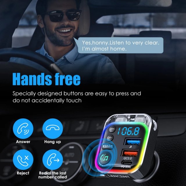 Bluetooth 5.3 FM Transmitter with 30W PD & QC3.0 Fast Charger - Image 3