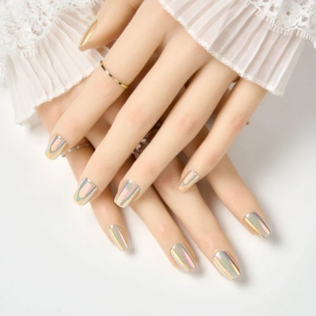 10-Piece Metallic Mirror Press-On Nails - Short Square UV Acrylic Fake Nails - Image 5