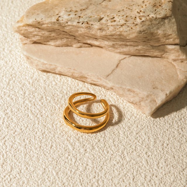 18K Gold Plated Geometric Double Layer Opening Ring for Women - Image 6