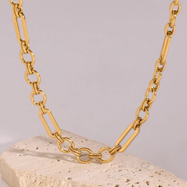 18K Gold Plated Stainless Steel Waterproof Paperclip Necklace for Women - Image 2