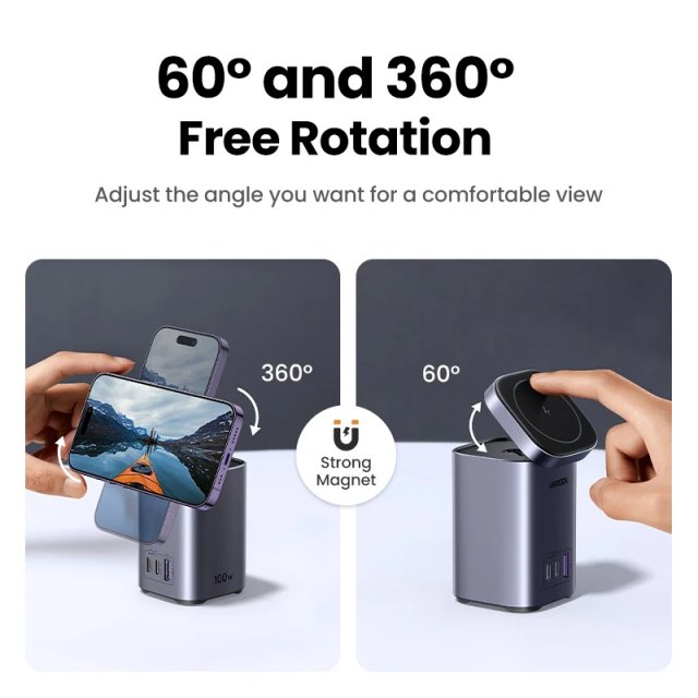100W GaN Desktop Charger with Magnetic Wireless Charging for iPhone & Laptop - Image 6