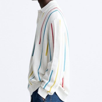 Men’s Striped Long Sleeve Polo Shirt