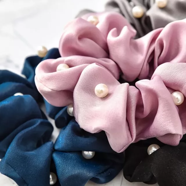 Satin Silk Pearl Hair Scrunchies – Stylish Elastic Hair Accessories - Image 2