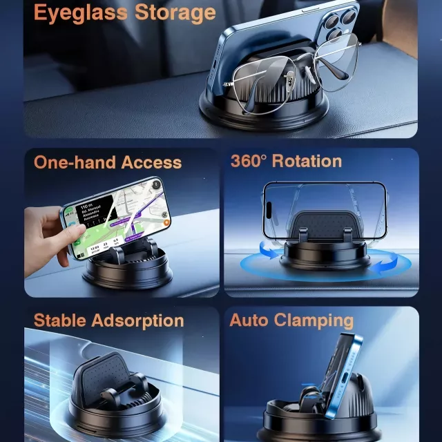360° Rotatable Car Phone Holder with Auto-Clamp & Eyeglasses Storage - Image 5