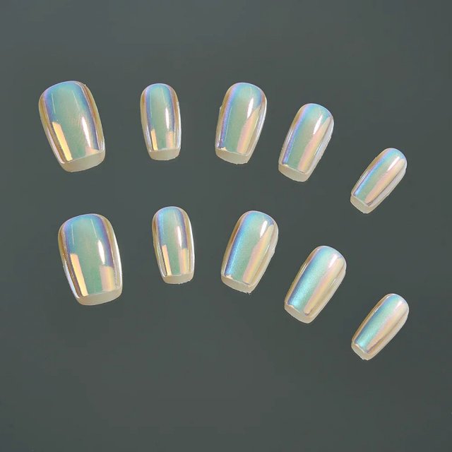 10-Piece Metallic Mirror Press-On Nails - Short Square UV Acrylic Fake Nails - Image 6