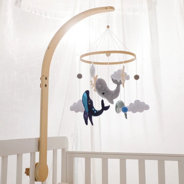 Soft Felt Marine Animals Crib Mobile with Wooden Bracket & Musical Rattles - Image 6
