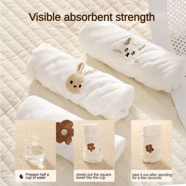 6-Layer Cotton Embroidery Baby Bib & Washcloth – Soft, Absorbent & Multi-Use - Image 3