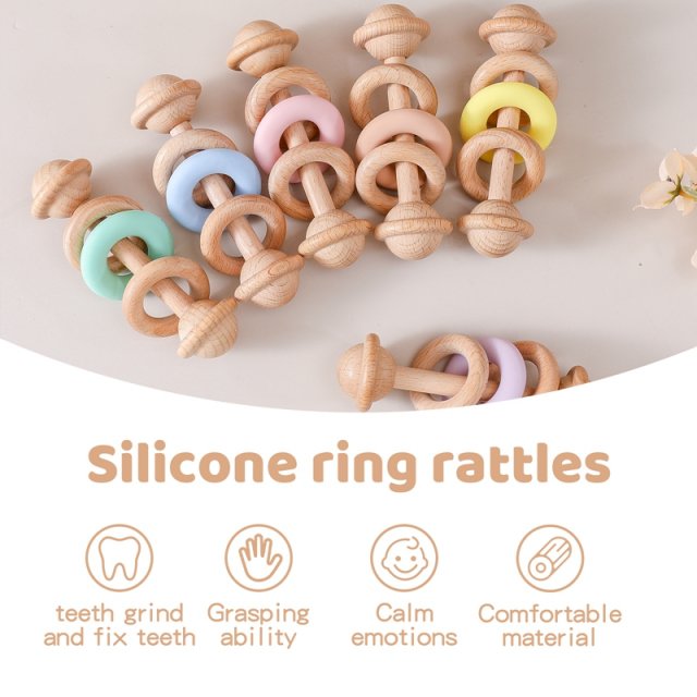 Natural Wooden Baby Rattle & Teething Ring - Image 4