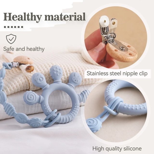 Silicone Baby Teething Ring & Pacifier Chain with Cartoon Design - Image 3