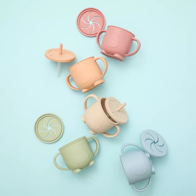 Baby Learning Drinking Cup with Penguin Straw – BPA Free Silicone Sippy Cup - Image 4
