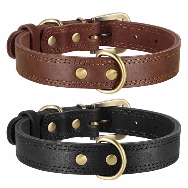 Adjustable Real Leather Dog Collar for Medium to Large Dogs - Image 5