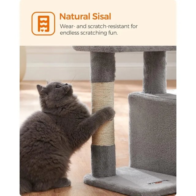 Smoky Gray Cat Tree with Padded Perch and Activity Center - Image 5