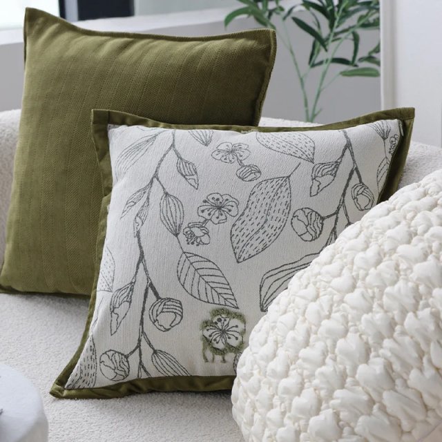 Light Luxury Cream Green Cushion Cover 45x45cm – Decorative Jacquard Pillowcase - Image 4