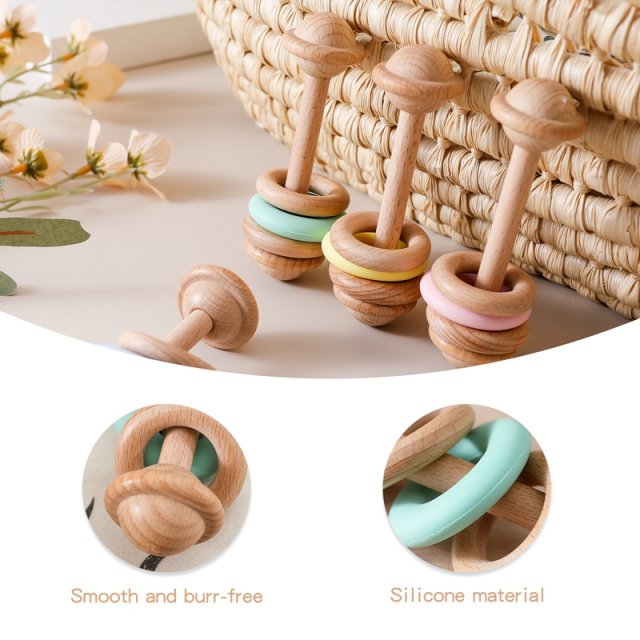Natural Wooden Baby Rattle & Teething Ring - Image 3
