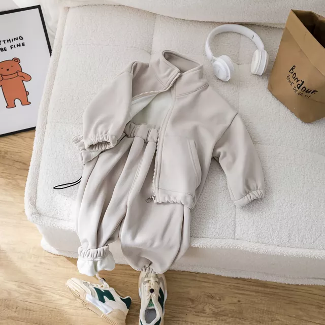 Winter Kids Thicken Clothes Set - Cute Solid Color Overcoat & Pants - Image 4