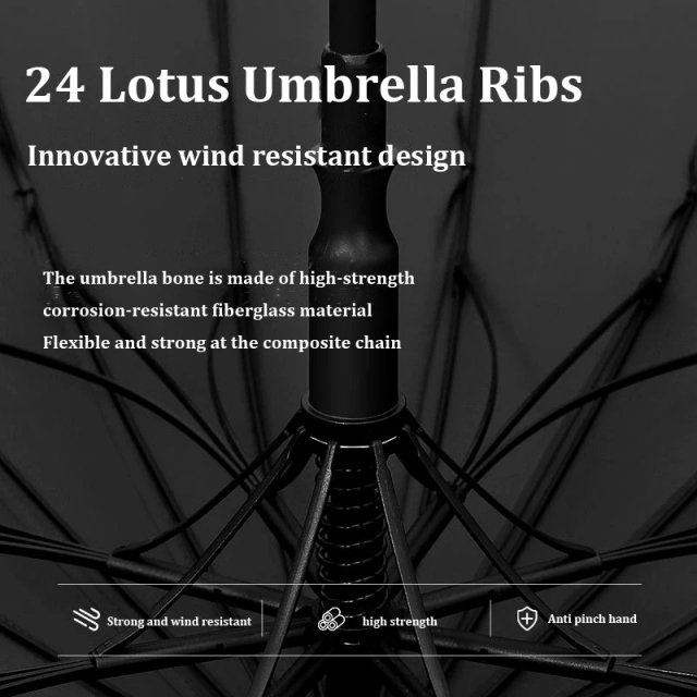 Luxury Semi-Automatic Wind-Resistant Long Handle Men’s Umbrella with Wooden Grip - Image 3
