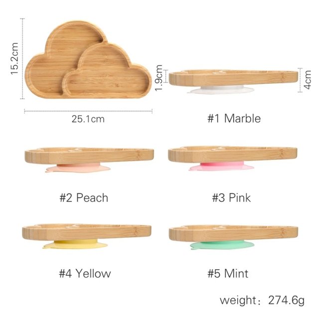 Cloud Bamboo Wood Tray with Silicone Suction Cup - Image 8