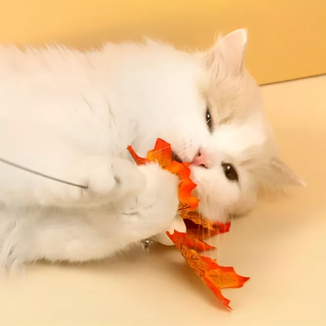 Interactive Rotating Leaf Cat Teaser Toy - Wooden Handle & Steel Wire for Cat Training - Image 3
