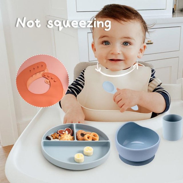 5-Piece Solid Color Baby Silicone Tableware Set - Image 4
